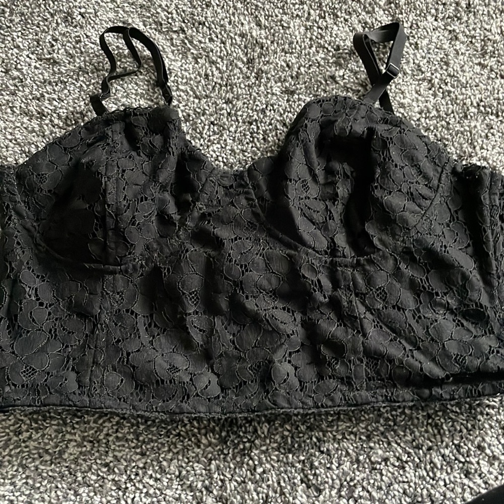 Black lace cropped corset style top